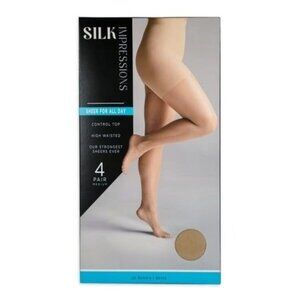 Silk Impressions 20 Denier Sheer Control Top Pantyhose 4-pack Beige Size XXXL